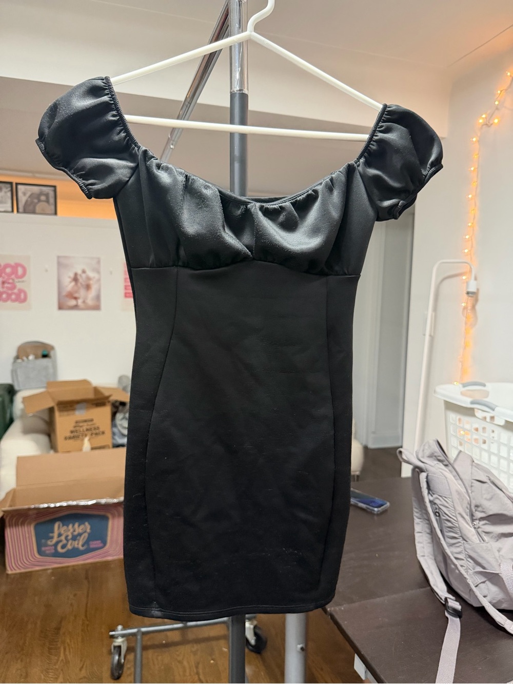 ASOS Black Strapless Puff Sleeve Bodycon Dress
